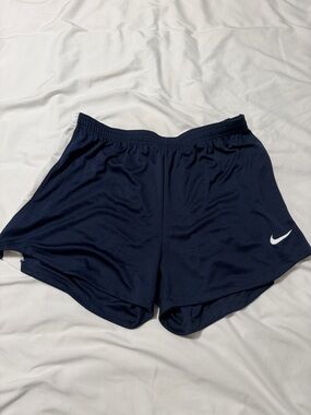 Nike Women's Dark Blue Athletic Shorts with White Swoosh